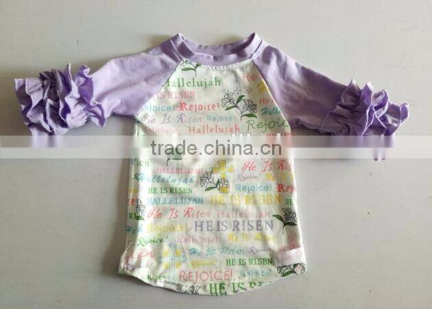 Easter Purple printed cartoon T-shirt and raglan sleeve litter girls clothes remark Spring kids cotton top