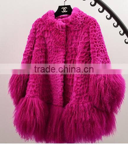 YR117 Mexico Style Fahion Fur Jacket Colored Genuine Mongolia and Rabbit Fur Coat