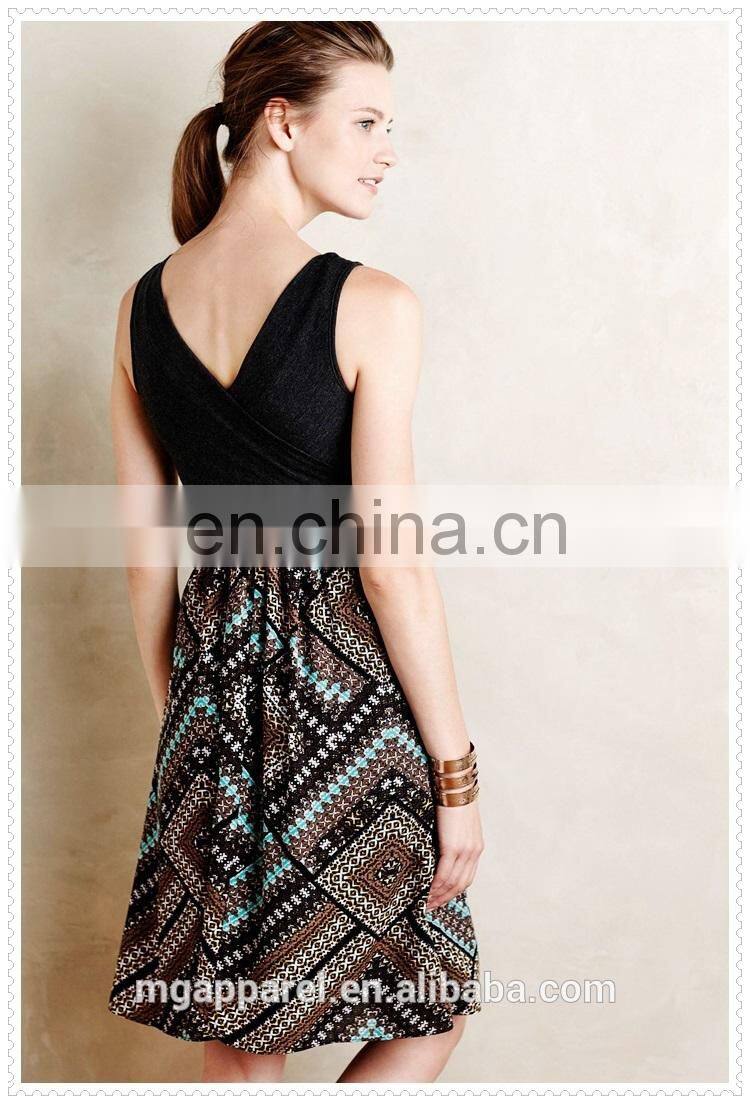china most popular sleeveless cross front wrap flared women jersey dress