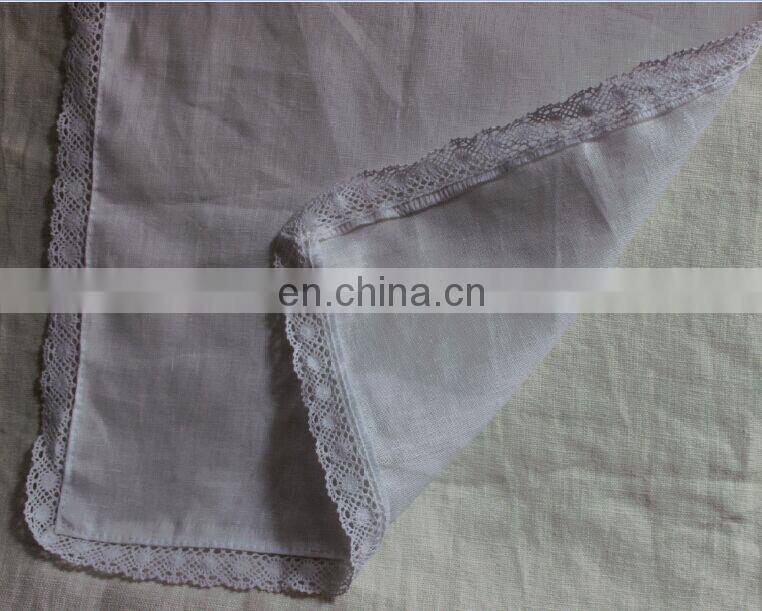 100% linen/cotton handkerchief with lace hem,white/blank for wedding,wholesale