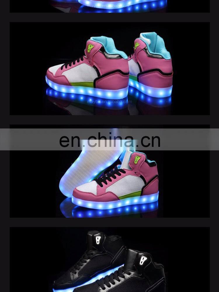 Latest design Hot sale high shoes for men PU+mesh light shoes Street dance luminous high top LED shoes sneakers for boys