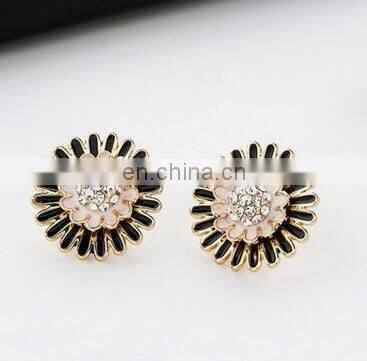 2016 new fashion sparkling earrings sunflowers zircon imitation jewelry accessories girls wedding gift