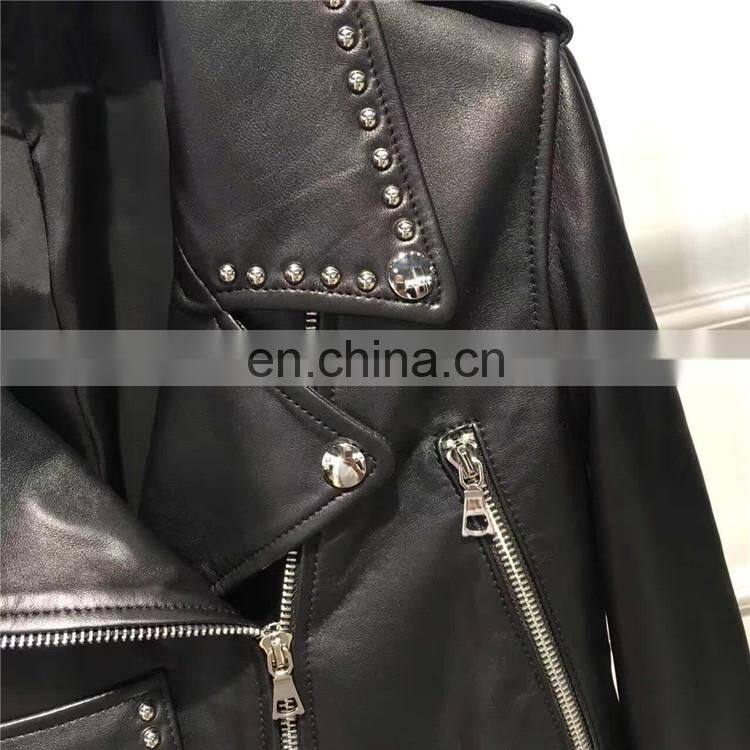 2017 New Fashion Diamond Women Real Leather Jacket Ladies