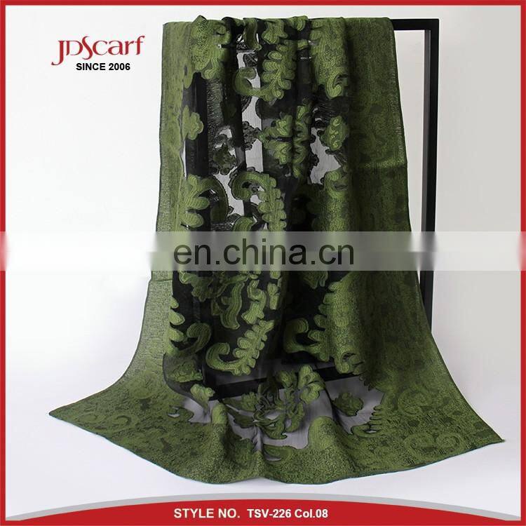 Super quality burnout flower pattern silky viscose shawl scarf