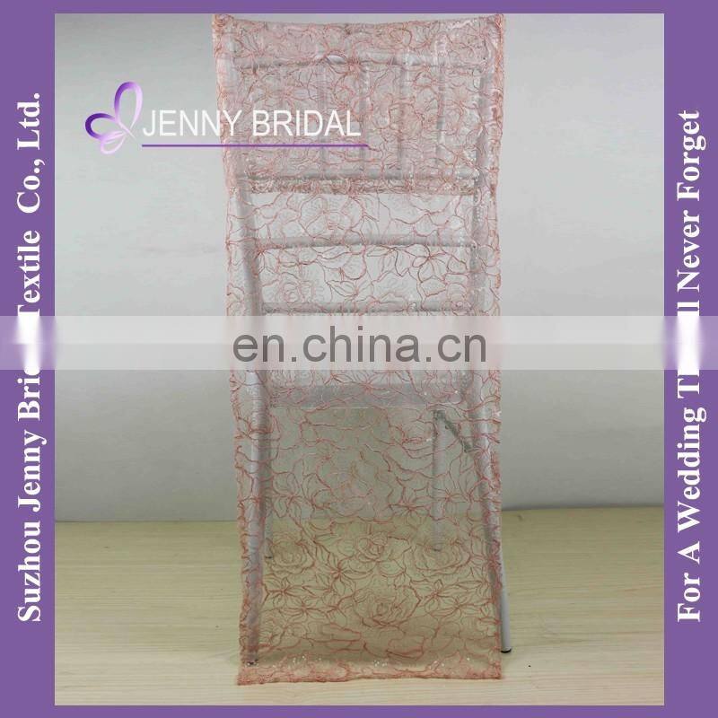 C439A lace and embroidered strips 3d flower lace embroidered fabric striped wedding chair covers