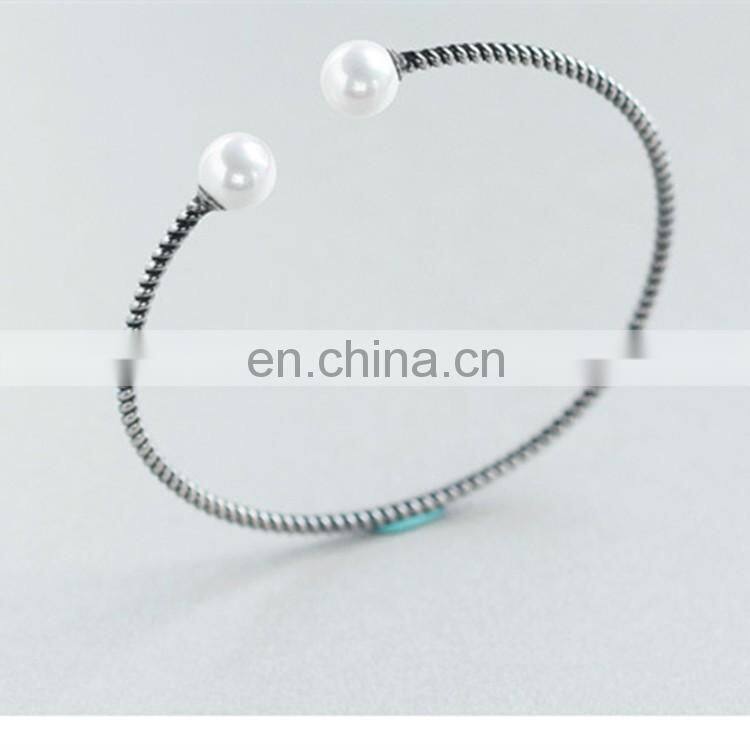 2017 Trending Products Antique Silver Pearl Braided Cuff Bracelet Bangle For Women