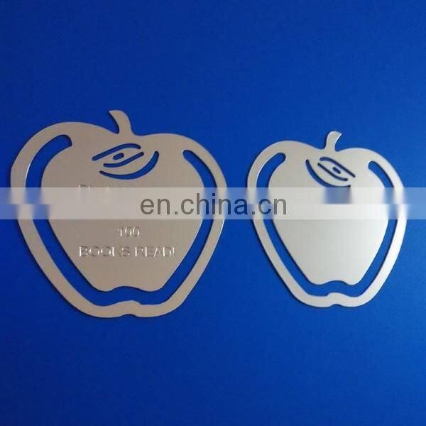 custom made apple shape etched debossed metal bookmark