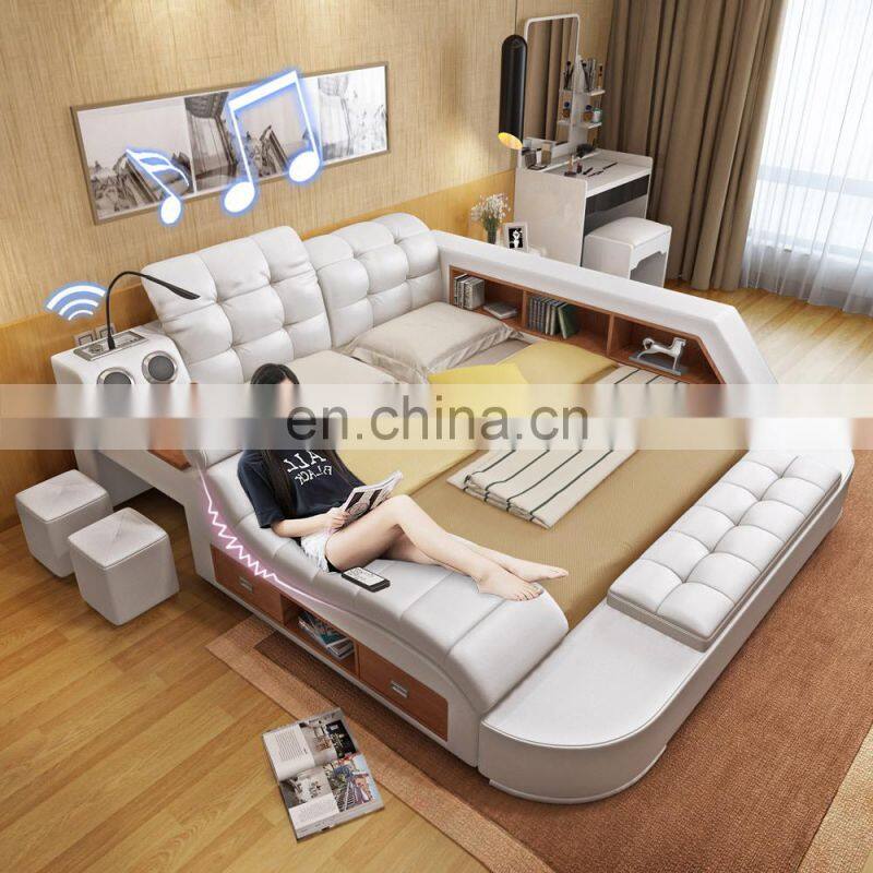 Luxury Modern style leather sofa wood beds room furniture for home or hotel