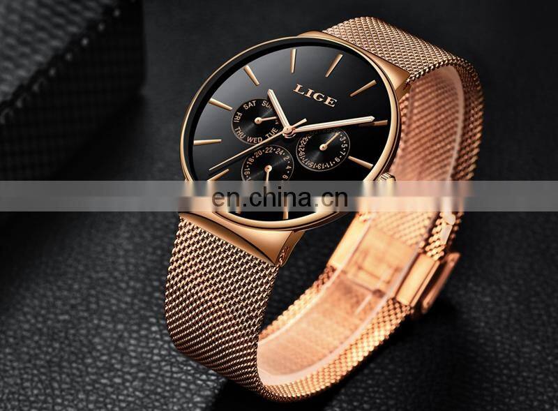 Top Brand LIGE Watches Men Super Slim Mesh Stainless Steel Luxury Casual Quartz Clock Ladies Wristwatch Relogio Feminino