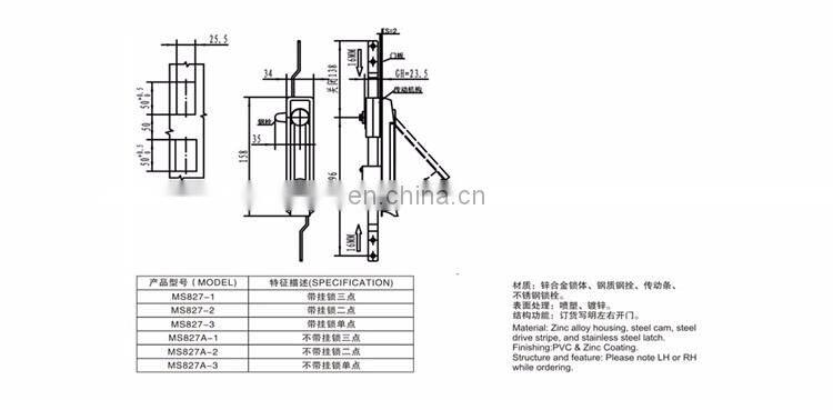 MS827 Zinc PVC Coated LH Or RH Open Electronic Cabinet Plane Multi-points Locks