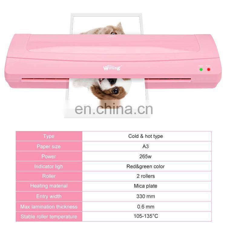 Good Quality ABS A3 A4 Photo Automatic Electric Plastic Hot Cold Pink Laminating Machine