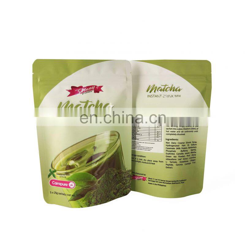 125g customize printed aluminum foil packaging bag Matcha powder stand up pouch with zipper