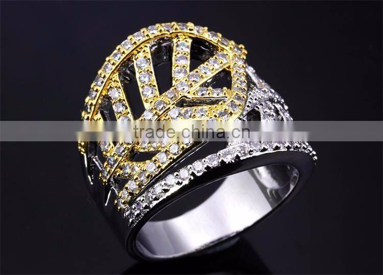 New Design Leaf Shape 2-Tone Inlay Jewelry Luxury Cocktail Party Ring Bijoux