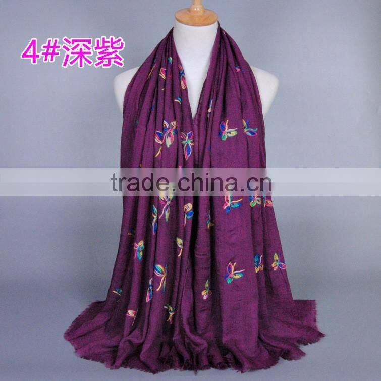 Latest Design Cotton Colorful Butterfly Emboridery Scarf Shawl