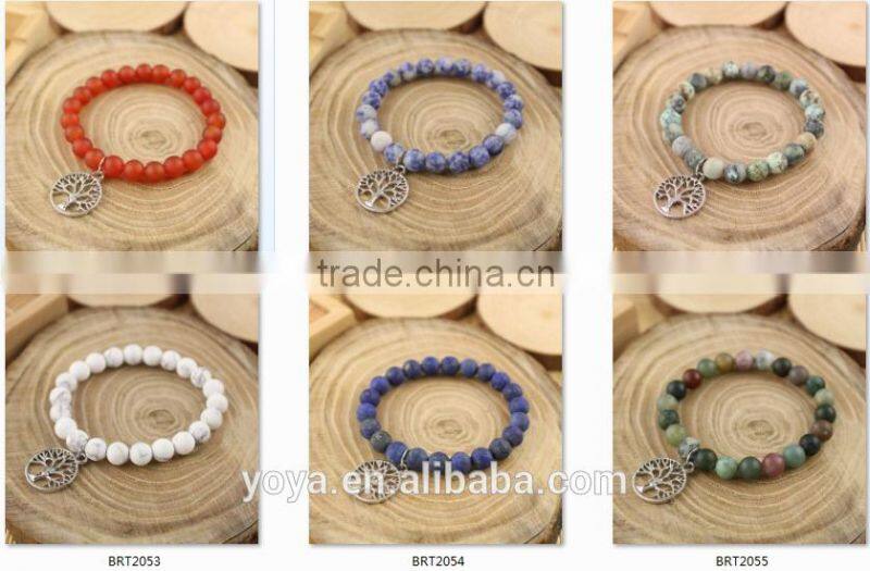 BRH1502 elastic bracelet, blue agate beaded blue druzy bracelet