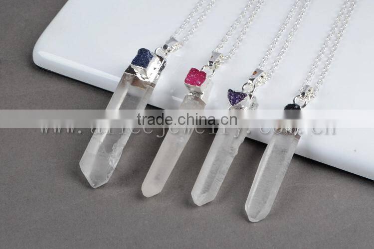 Wholesale natural rough sterling silver spirit jewelry crystal quartz stone point pendant charm connector