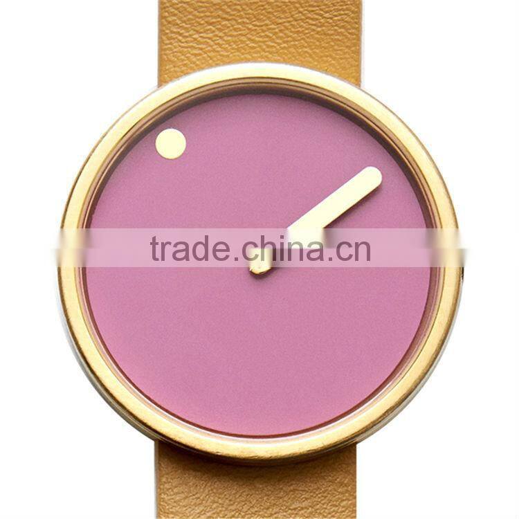 Newest design pvd gold stainless steel case hardened mineral glass lens dial rotates presenting Miyota movement minimalist watch