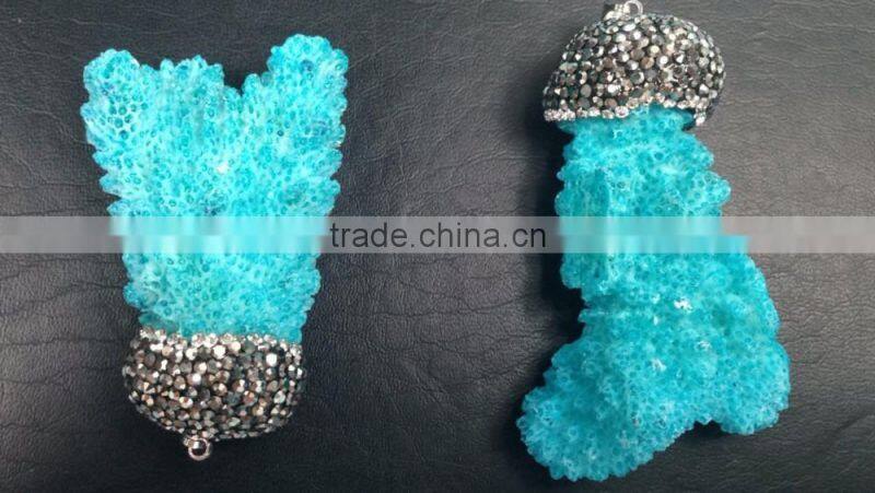 crystal pave red coral branch pendant