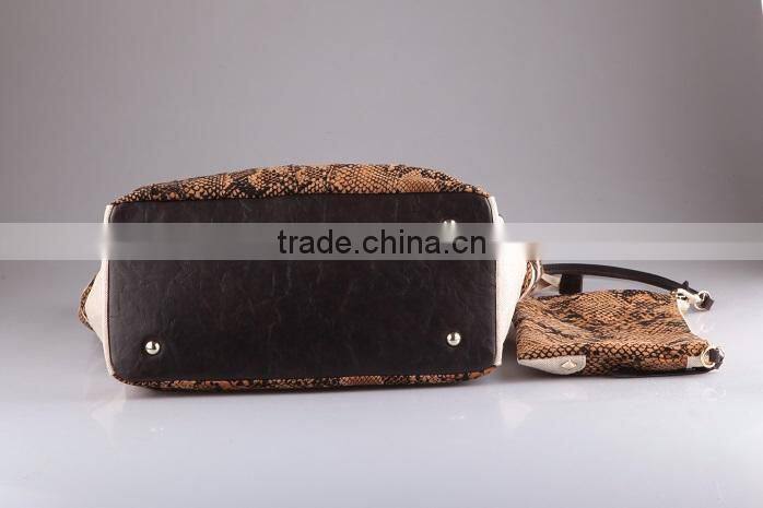 2537- Jangle style snake texture cloth material match PU shopper hobo bag