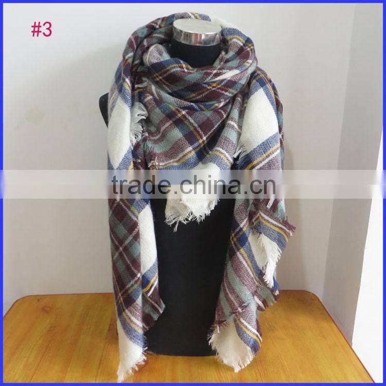 Hot selling winter tartan plaid scarf cashmere