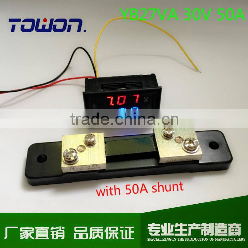 Digital ammeter & voltmeter DC 4.5-30V & 50A with 50A shunt Red&Blue Led Dual Panel Volt Amp Combo Meter