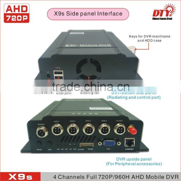 4 Channel Wifi 3G AHD 720P Mobile DVR with GPS for Bus Car Truck , MDVR with High Definition Camera,X9s