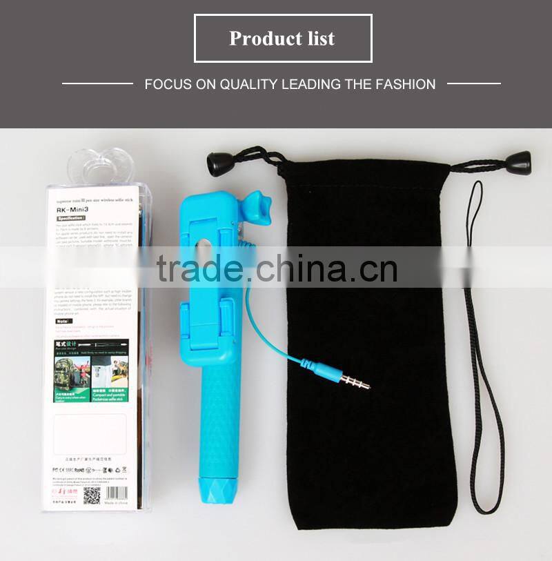 2015 mini waterproof selfie monopod with wire