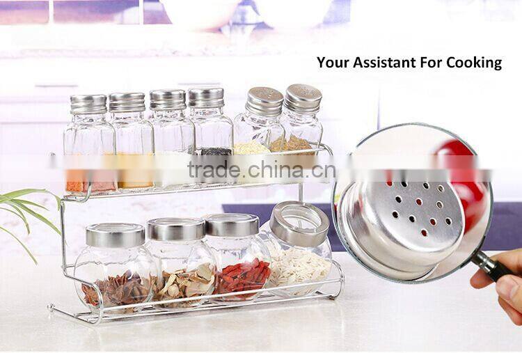 5pcs Clear Glass Spice Shaker With Stainless Steel Shelf