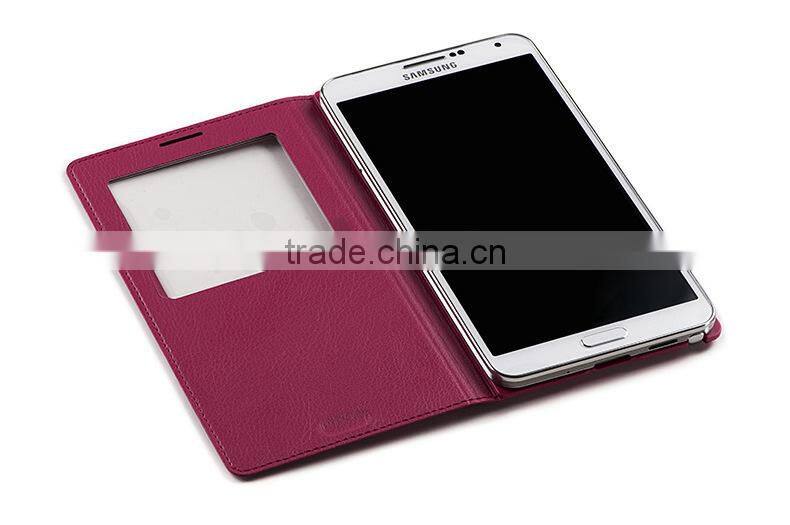 New Arrival Ultra Thin leather flip case for samsung galaxy note 3 with Smart window and sleep function