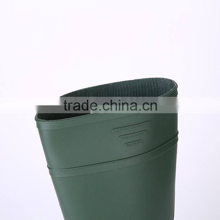 Factory price green pvc rain boots without steel toe, cheap plastic pvc rain boots