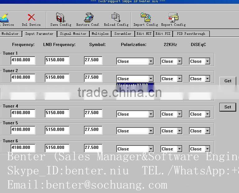 6*DVB-S2 to 4 QAM TransModulator with MUX-Scrambler(6*DVB-S/S2+6*ASI in,4*DVB-C RF out)