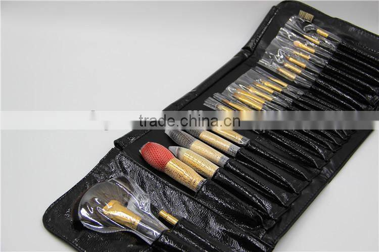professional 22 pcs brushes for makeup - quality black leather bag