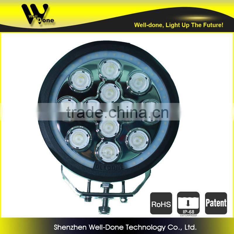 Super bright work light with angle eyes, super spot 4 degree angle,120W 8 inch round LED work light for heavy vehicle