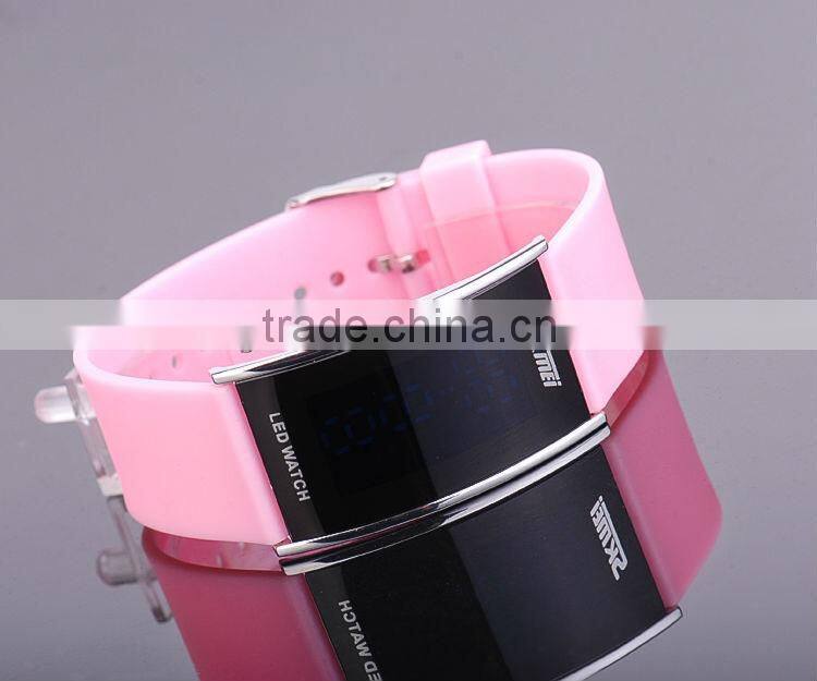 Blue Silicone Mirror Watch LED Digital Display Jelly Wrist Watch