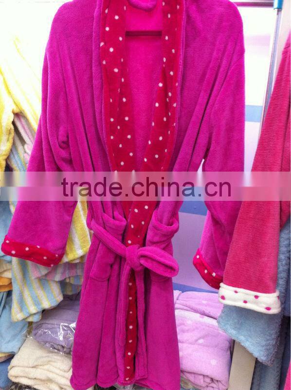 Sexy Pink Coral fleece bathrobe for women
