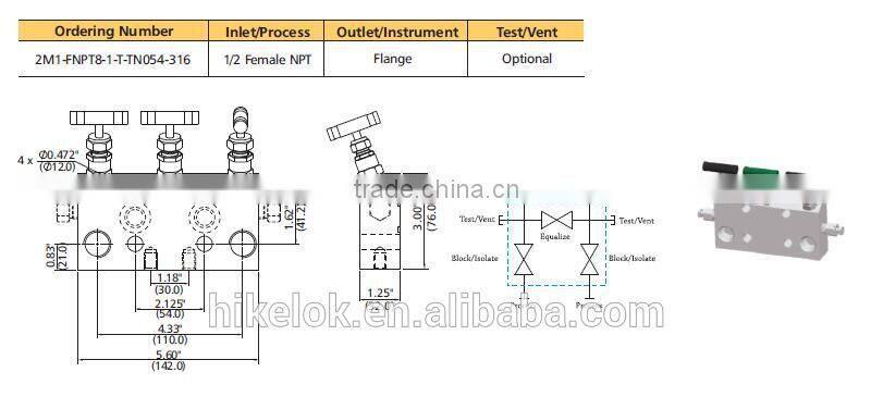 SS316 High Pressure 3 vavle Manifolds ANSI B31.1 Forged Instrument Manifolds