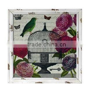 Home Decorative Burlap Printing With Bird Cage