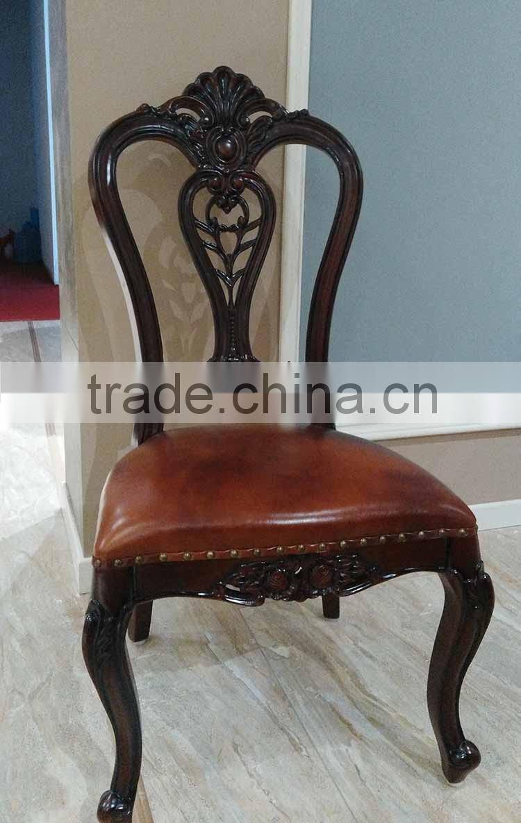 Antique style wood carving dining chair with padded seat