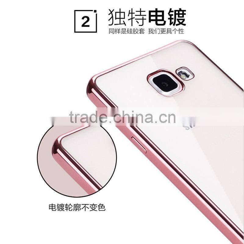 Electroplated Gold edge borders Chrome Soft TPU Phone Case for Samsung A5100 A7100 Transparent Clear Cover