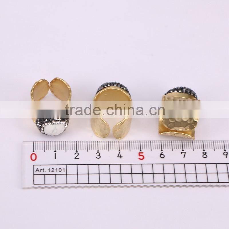 Natural White Turquoise Stone Rings, Gold Plated Metal Brass Turquoise Druzy ring, Charm Turquoise Stone Jewelry Druzy Ring