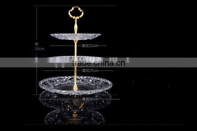 3pcs/set clear glass charger cake plate set with golden stand