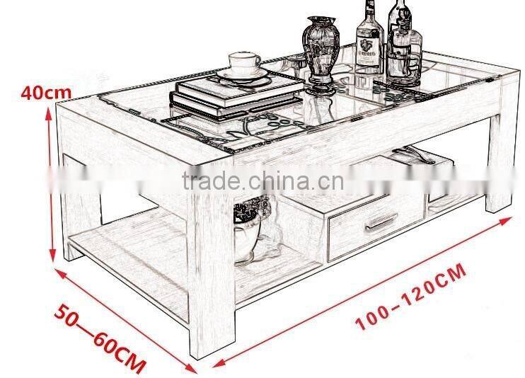 wooden particle board coffee table with 8mm tempered glass