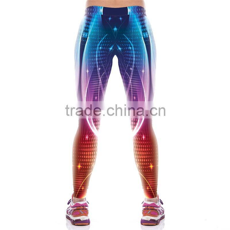 Women Leggings Gradient Lights Printed Legins High Elastic Fitness Running Pants