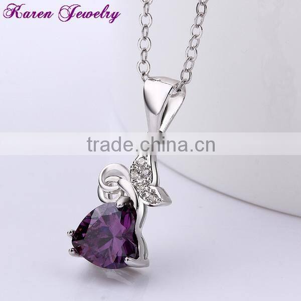 Fashion Heart Purple Crystal Platinum Plated Pendant Necklace Collar Choker Necklace Women Fashion Necklaces for Women 2014
