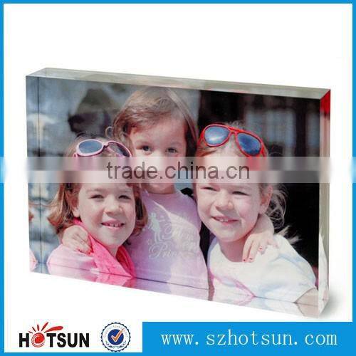 Clear solid acrylic photo block with picture sticker perspex picture block