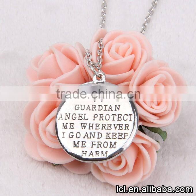 High quality angel wing necklace, imitate silver round pendant necklace wholesale