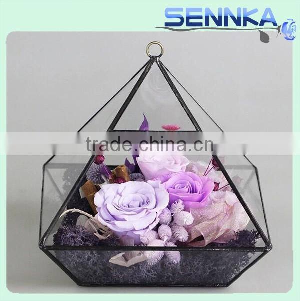 2016 Natural Preserved Fresh Flower in Hot Design High Transparency Pyrex Glass Dome with Base
