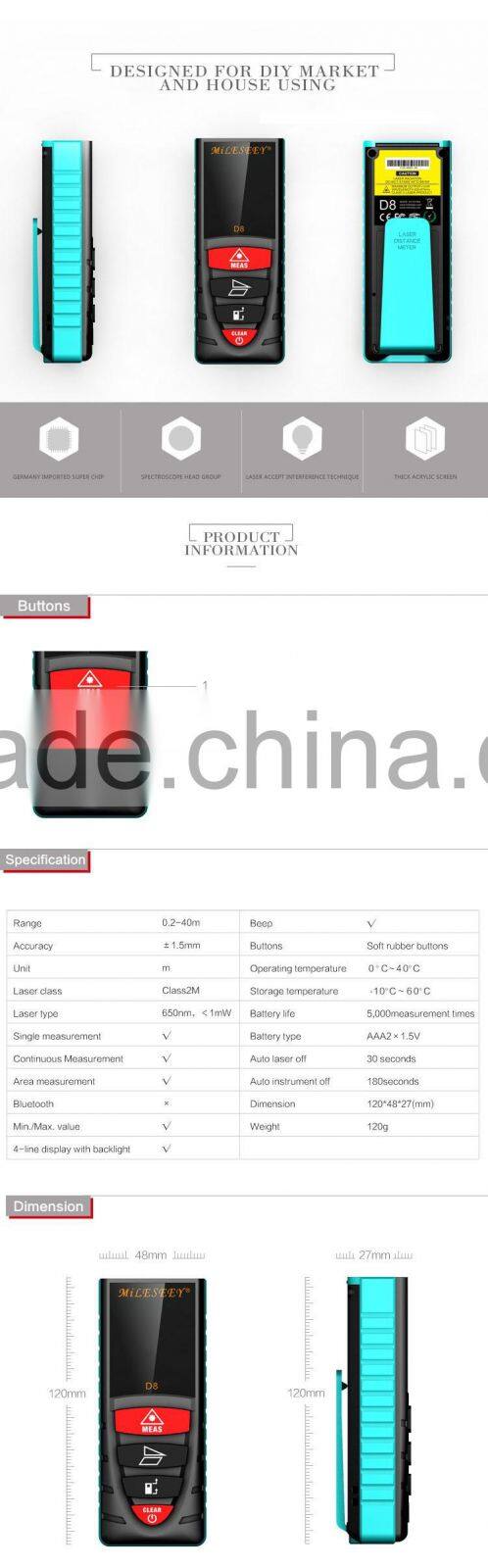 D8 40M Waterproof Hot Sell Digital Laser Measuring Distance Laser Range finder