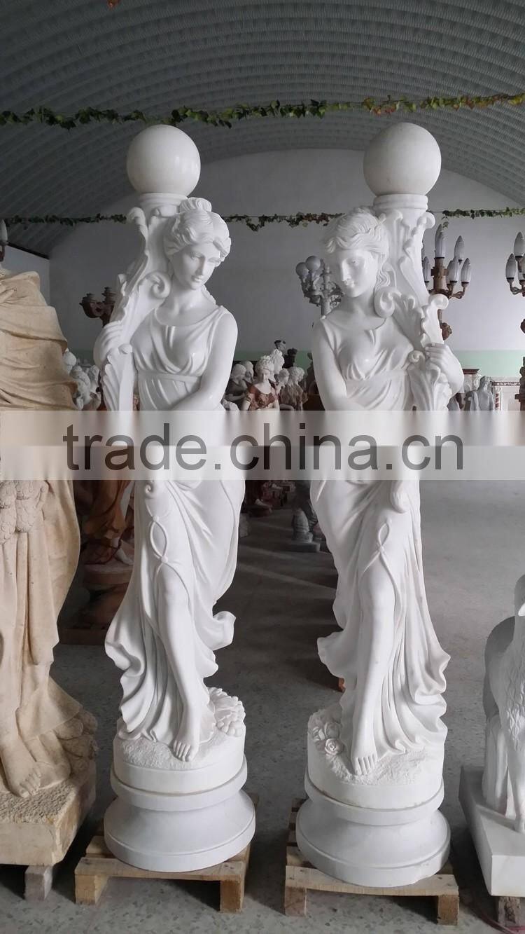 Classic hand carved white marble lady sculpture lamp for sale