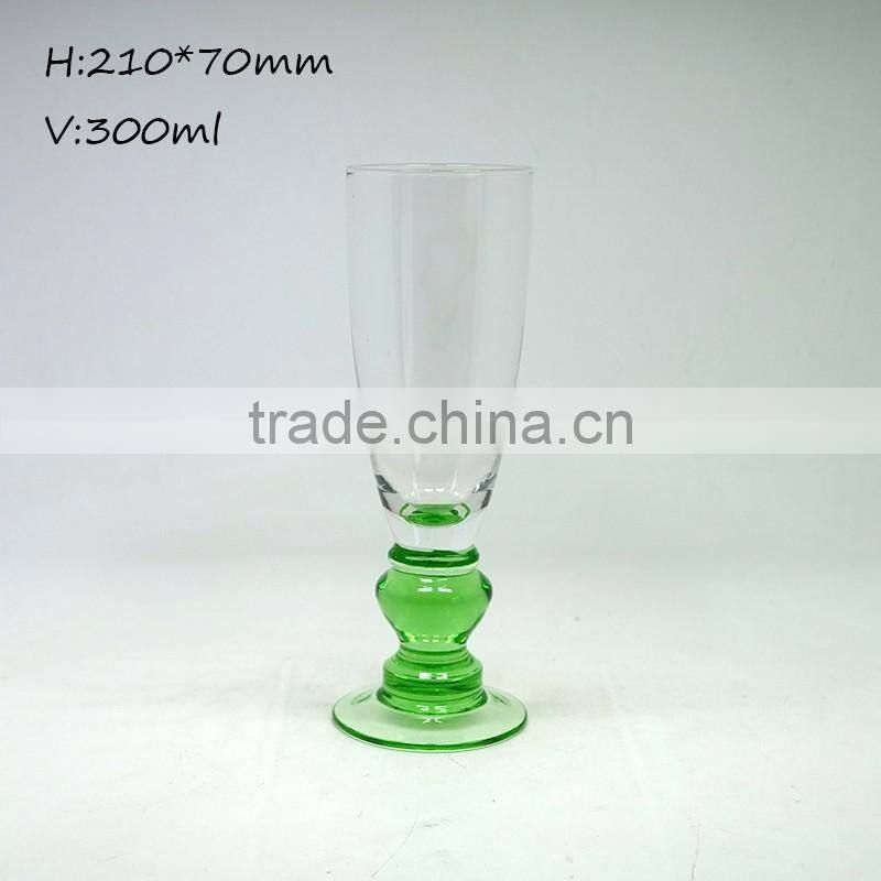 Unique design champagne flute wine glass green stemware